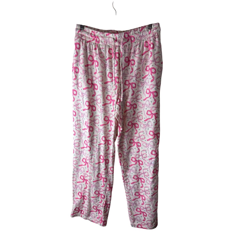 Krissy Mast Womens Pink Bow Heart Print Pajama Pants White Size M Lounge PJs